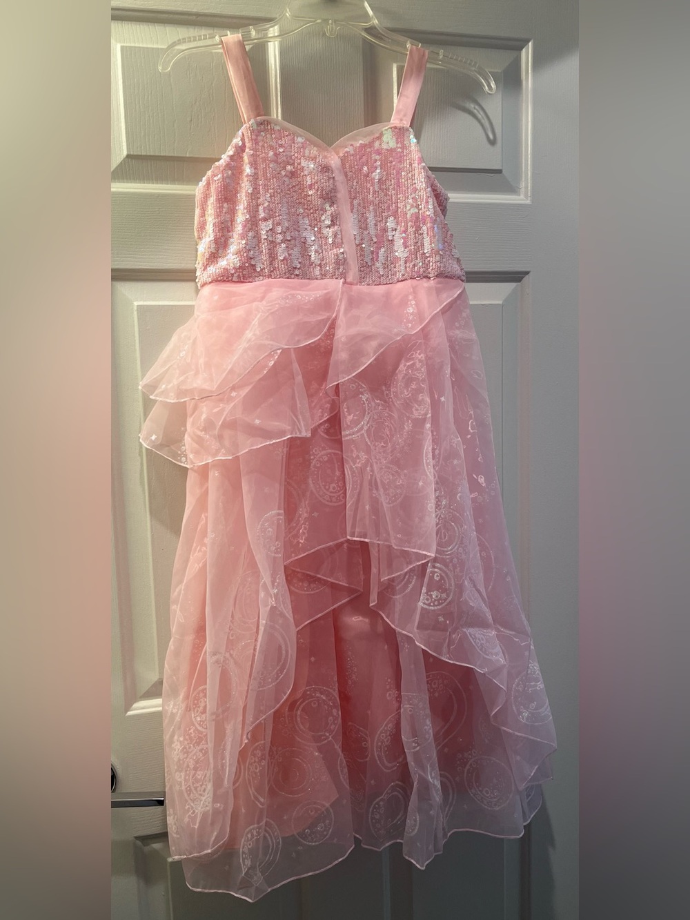 Girls Pink Sequin & Ruffle Party Dress